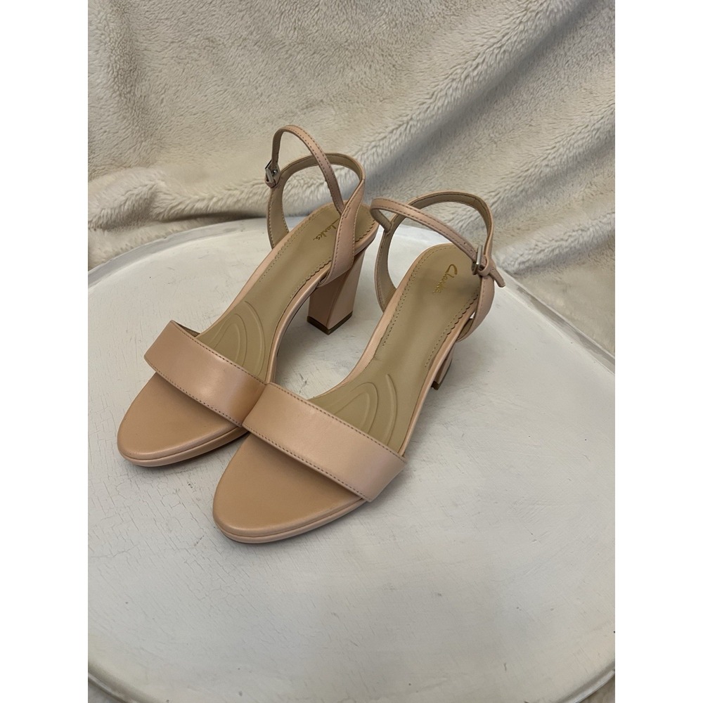 Clarks Light Pink Leather Heels Vista Strap Strappy 3" Block Heel Pale Rose